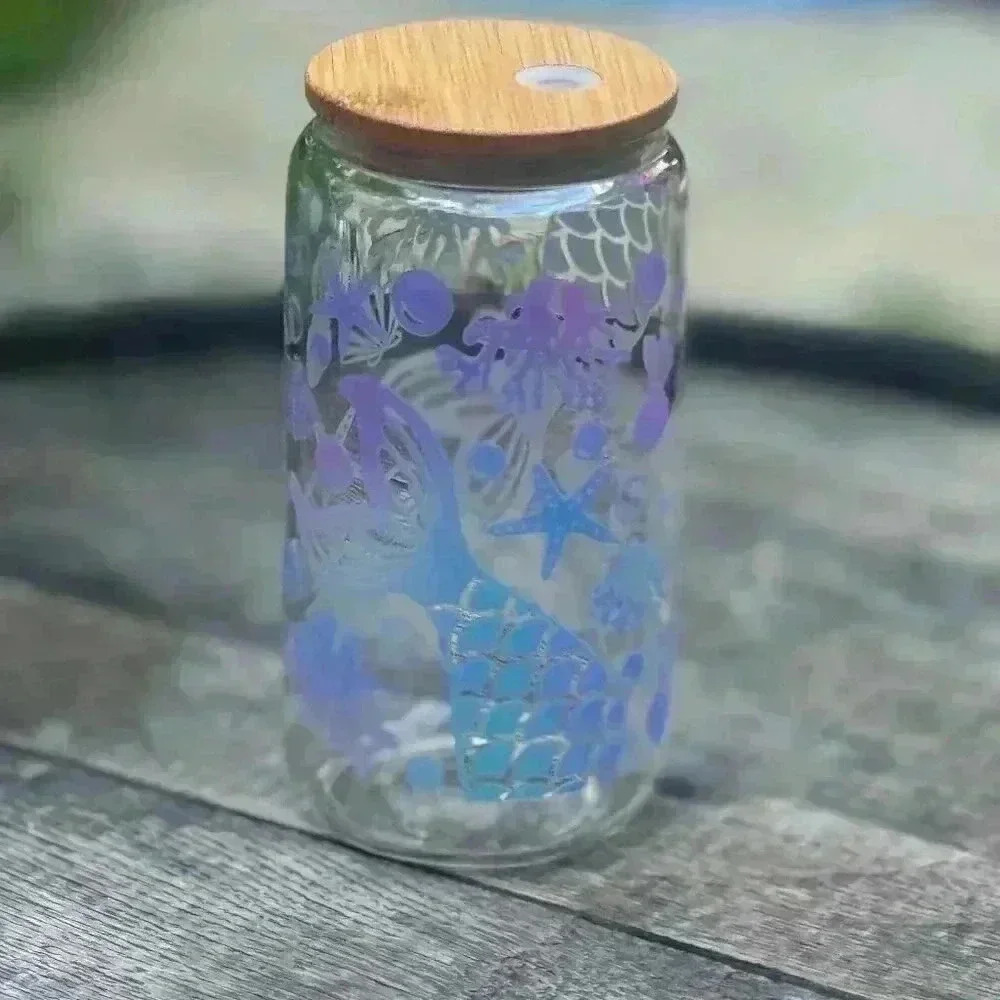 SEA LIFE 16OZ LIBBEY CAN CUP WITH BAMBOO STRAW AND STRAW!